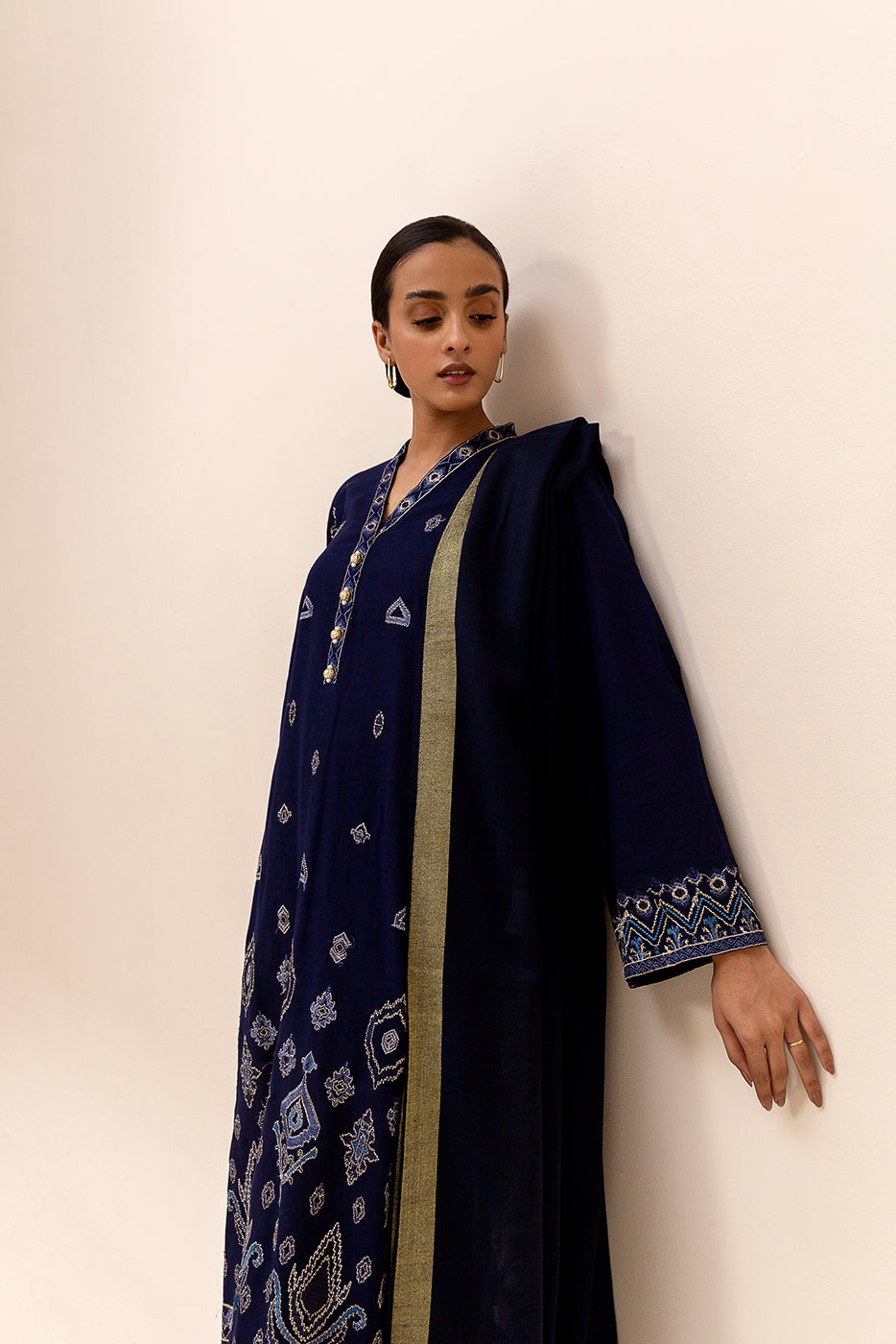 3 Piece Embroidered Khaddar Suit-Deep Shadow (Unstitched)