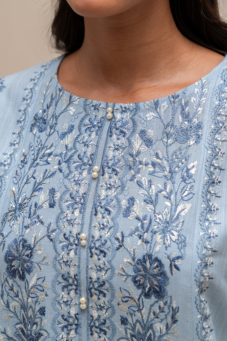 3 Piece Embroidered Khaddar Suit-Grey Mist (Unstitched)