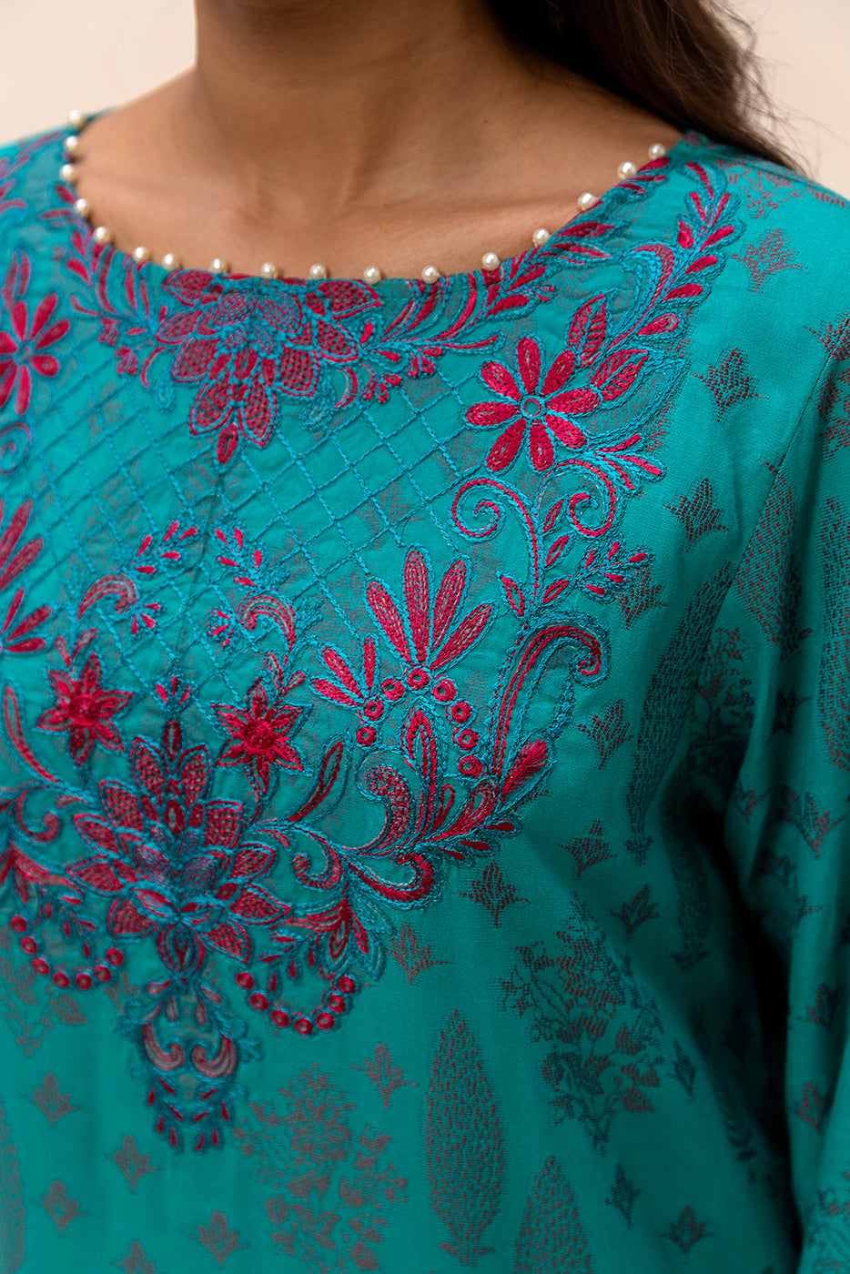 2 Piece Embroidered Jacquard Suit-Ocean Glint (Unstitched)