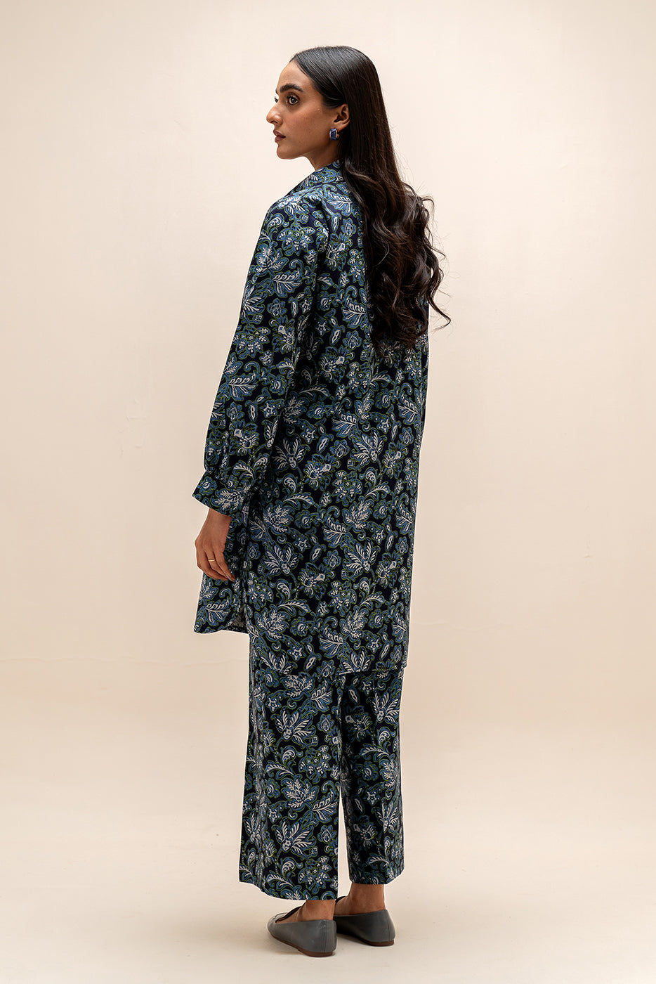 2 Piece Printed Linen Suit-Prussian Gild (Unstitched)