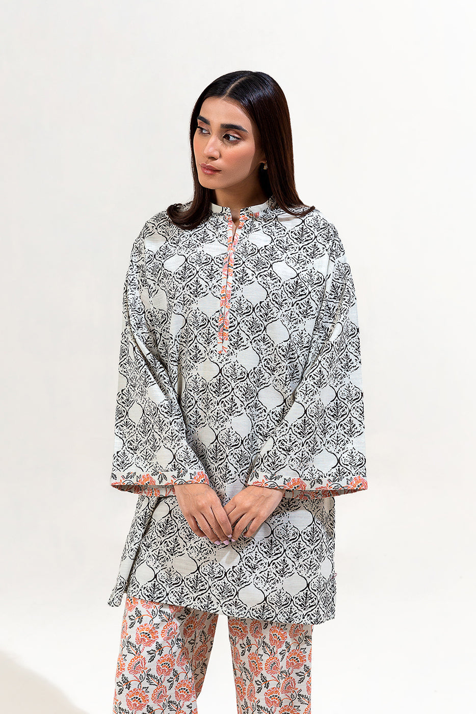 2 Piece Printed Khaddar Suit-Ivory Maze (Unstitched)