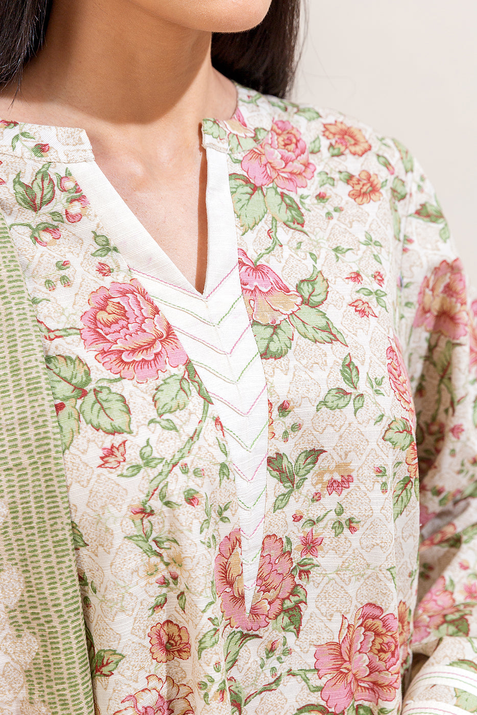 2 Piece Printed Khaddar Suit-Ivory Orchid (Unstitched)