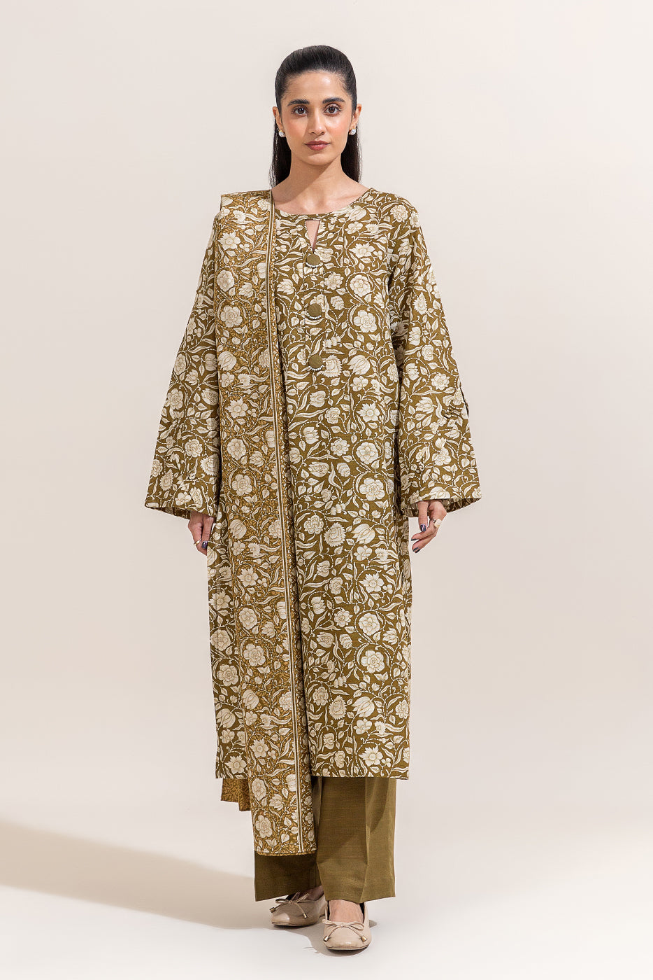 2 Piece Printed Khaddar Suit-Pesto Glaze (Unstitched)