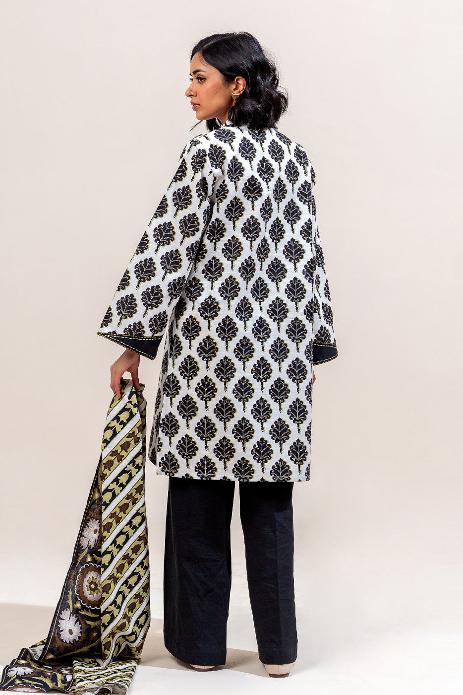 3 Piece Printed Khaddar Suit-Charcoal Tint (Unstitched)