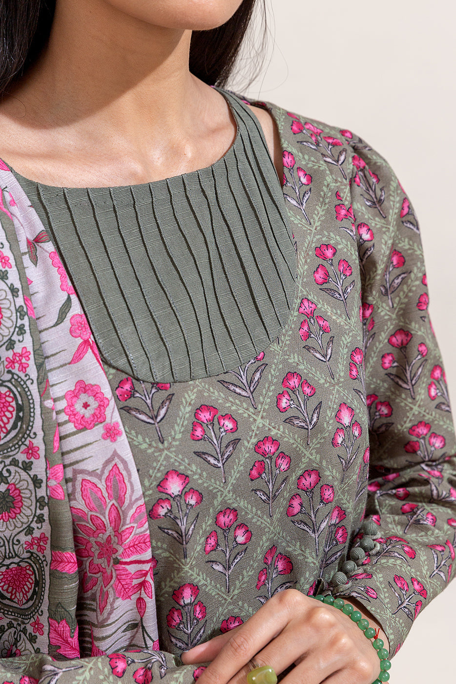 3 Piece Printed Khaddar Suit-Sage Bloom (Unstitched)