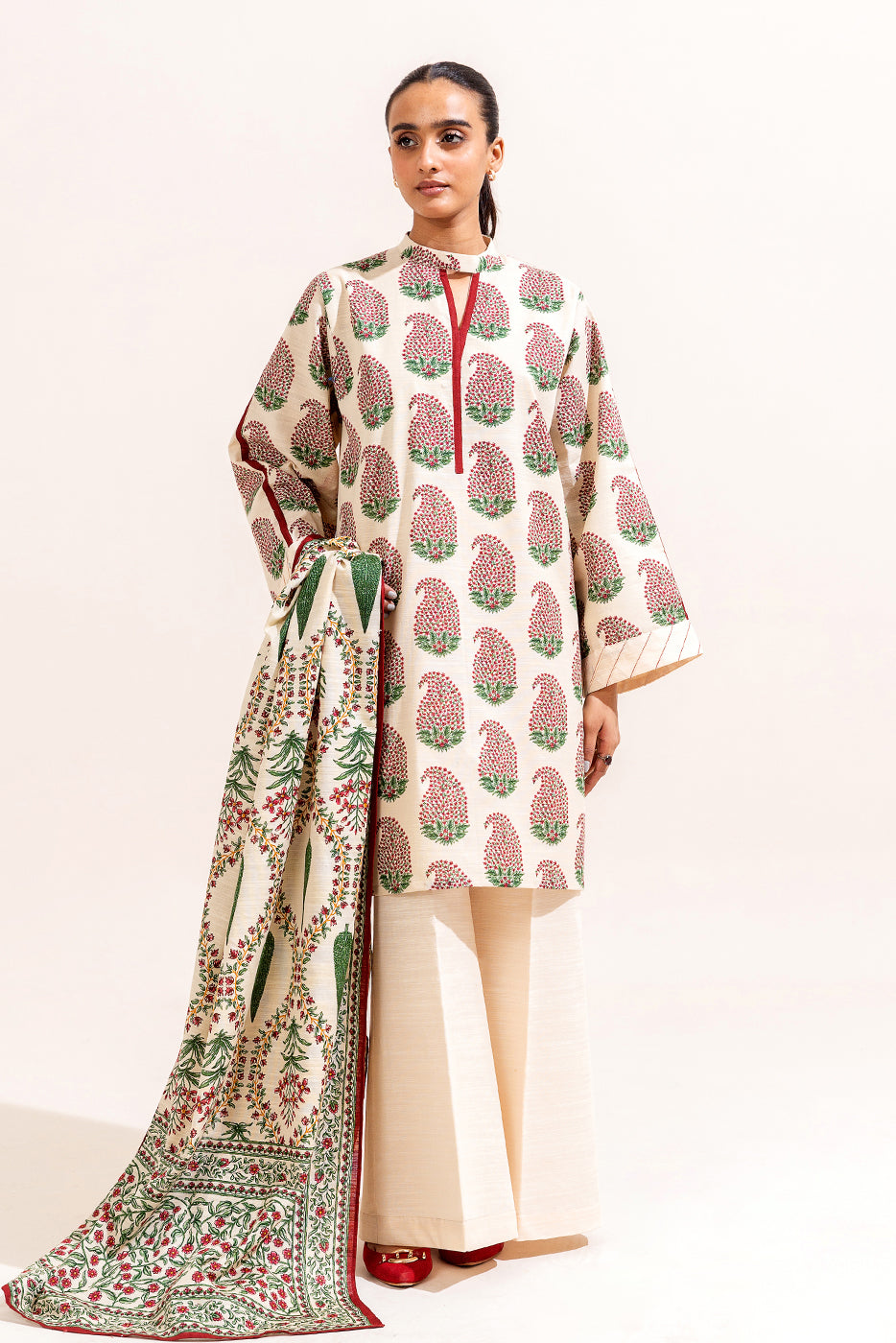 3 Piece Printed Khaddar Suit-Carnival Bloom (Unstitched)