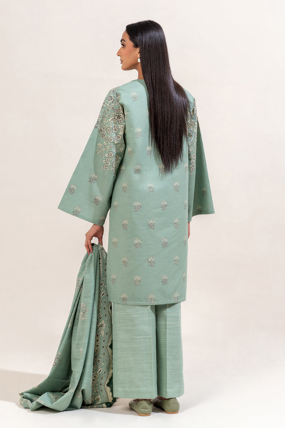3 Piece Printed Khaddar Suit-Mint Bliss (Unstitched)