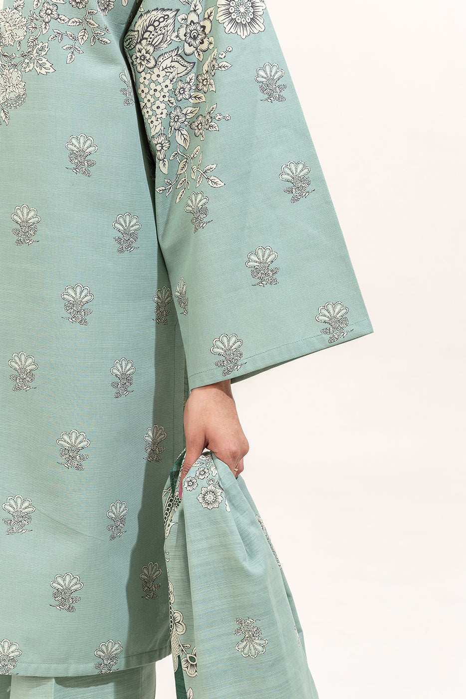 3 Piece Printed Khaddar Suit-Mint Bliss (Unstitched)