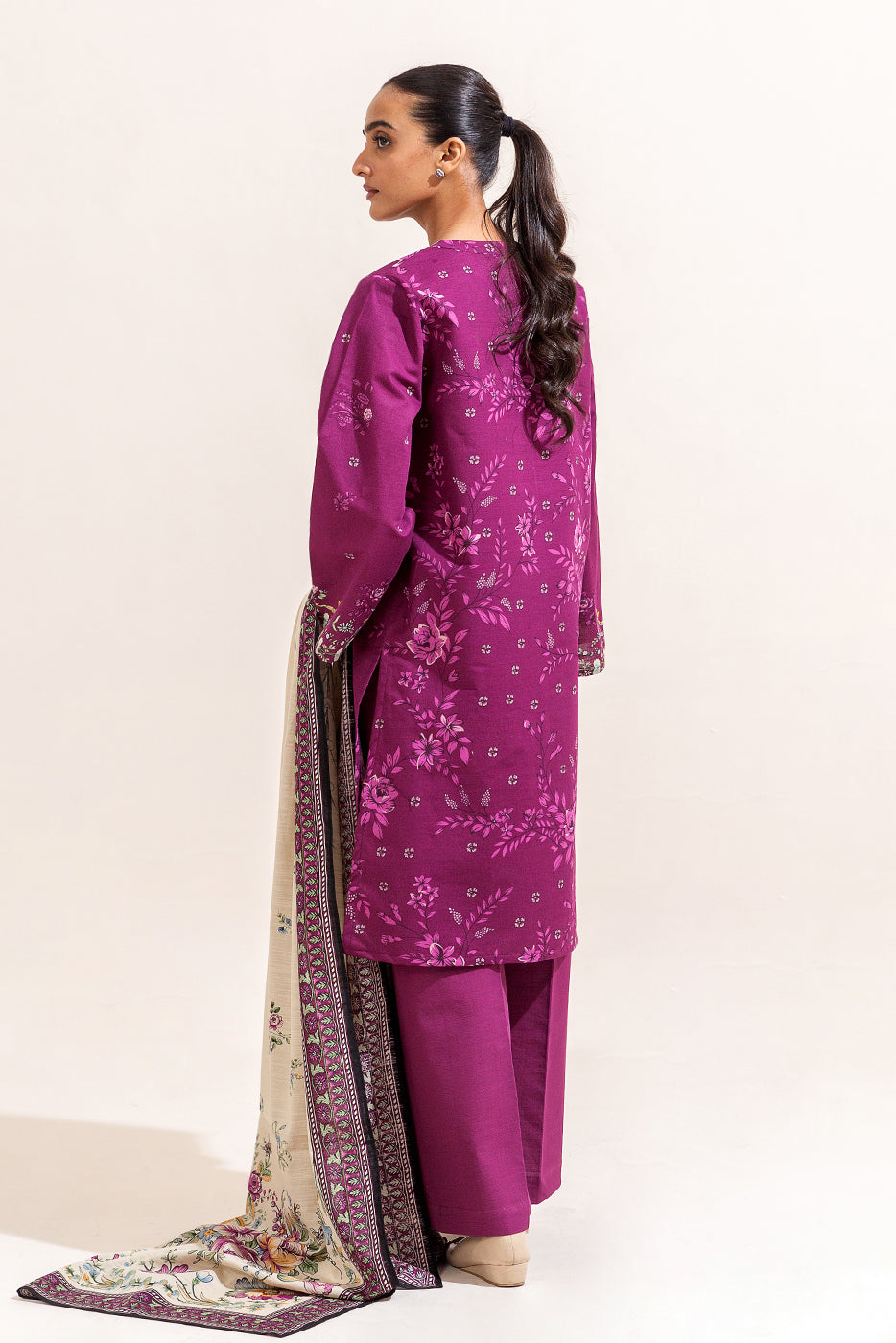 3 Piece Printed Khaddar Suit-Mulberry Orchid (Unstitched)