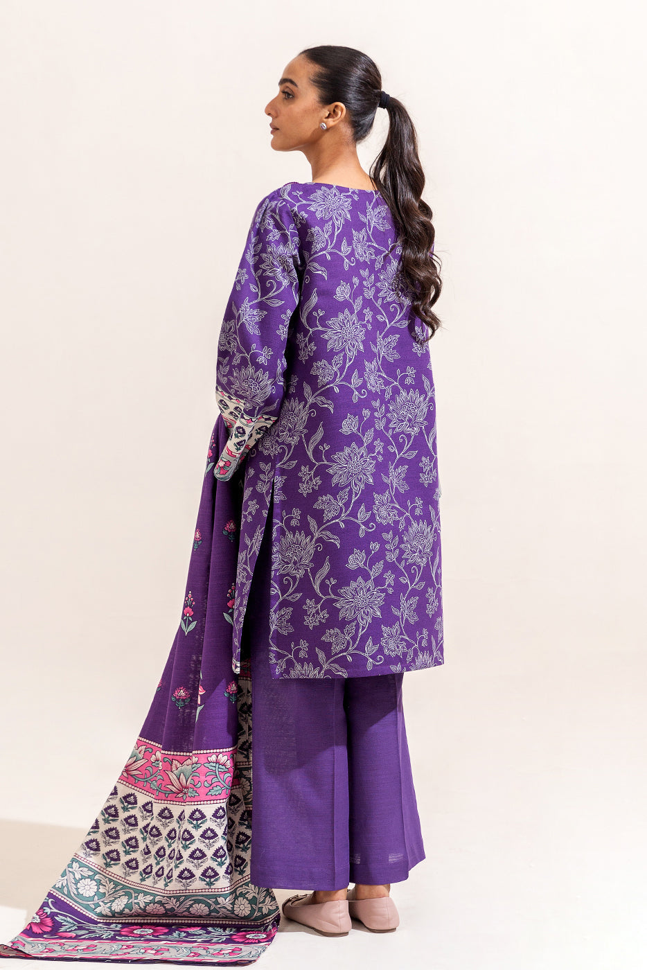 2 Piece Printed Khaddar Suit-Indigo Fern (Unstitched)