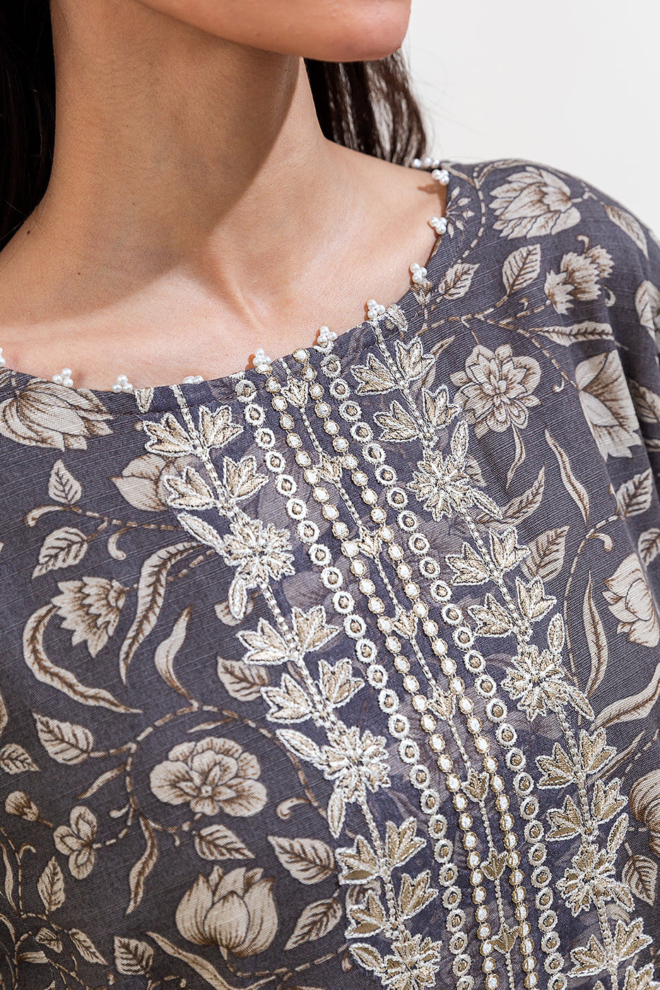 2 Piece Embroidered Khaddar Suit-Shadow Noir (Unstitched)