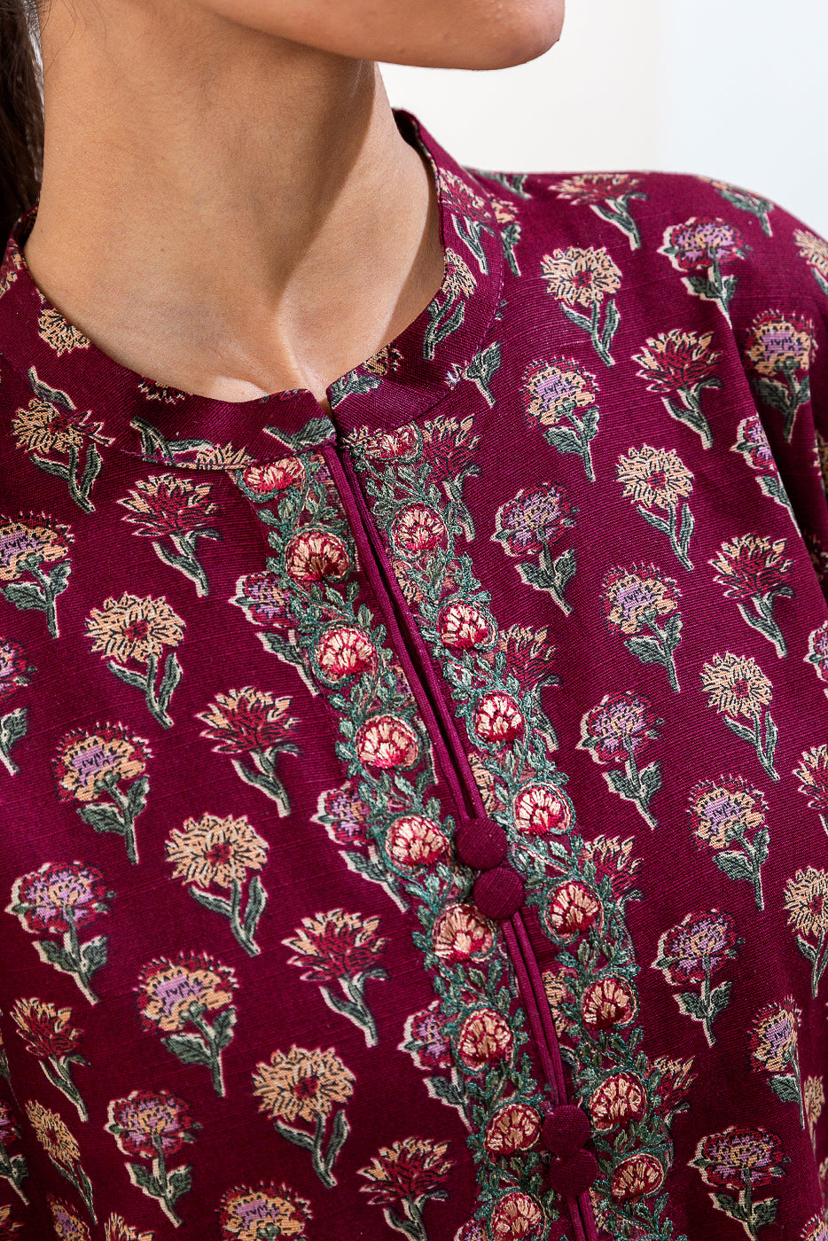 2 Piece Embroidered Khaddar Suit-Maroon Bloom (Unstitched)