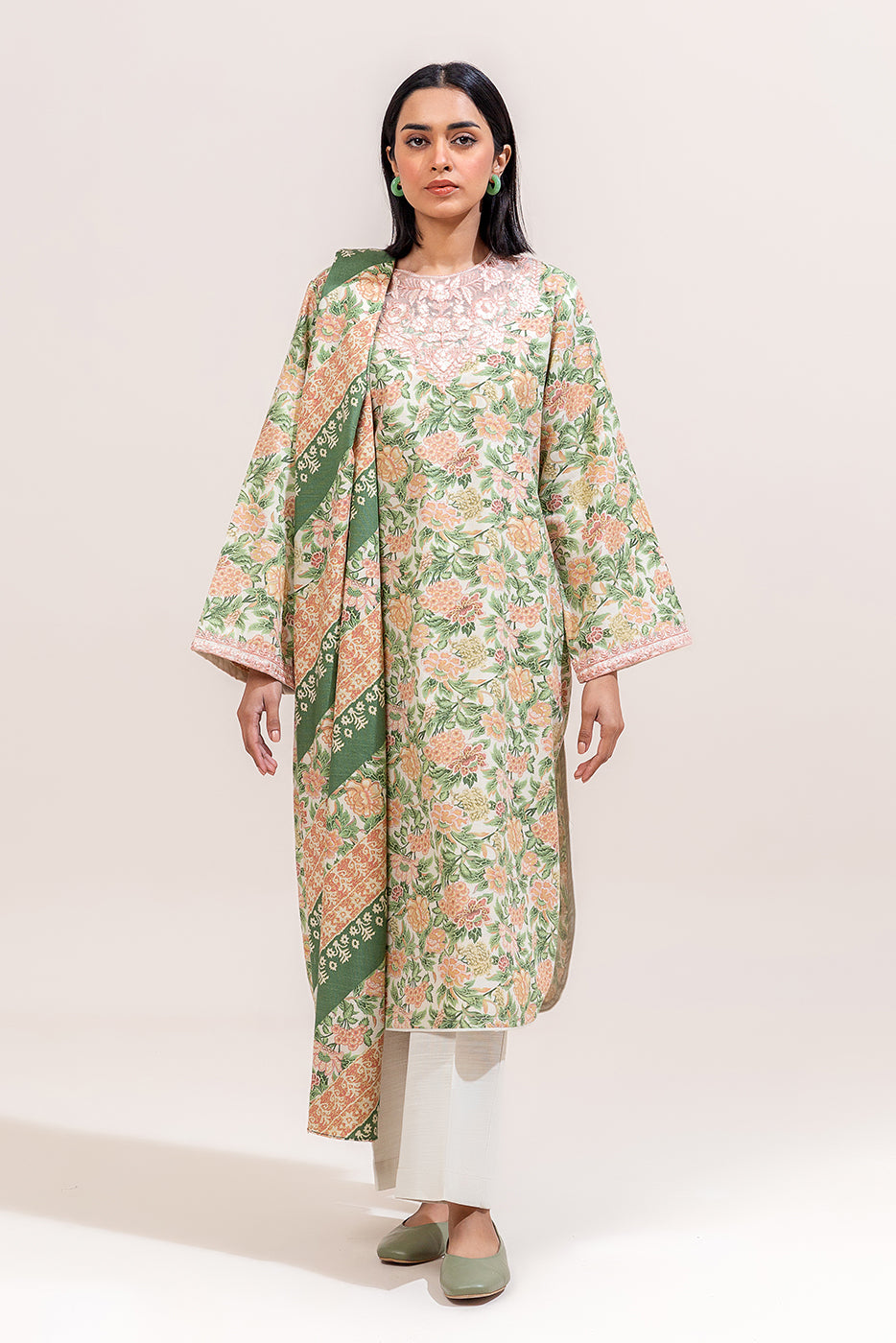 3 Piece Embroidered Khaddar Suit-Sage Orchid (Unstitched)