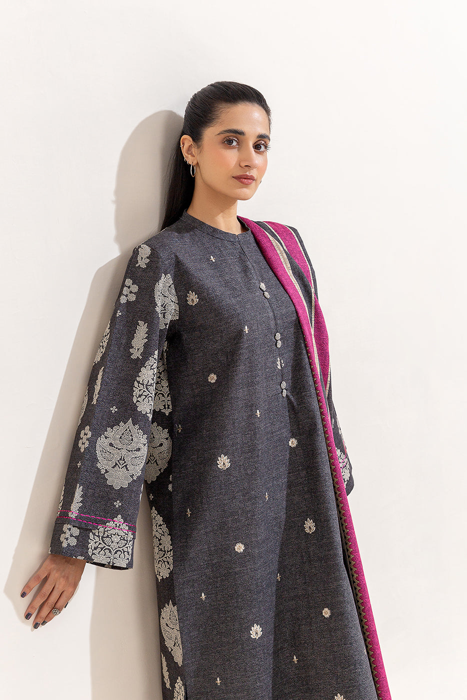 3 Piece Embroidered Khaddar Suit-Pitch Gild (Unstitched)