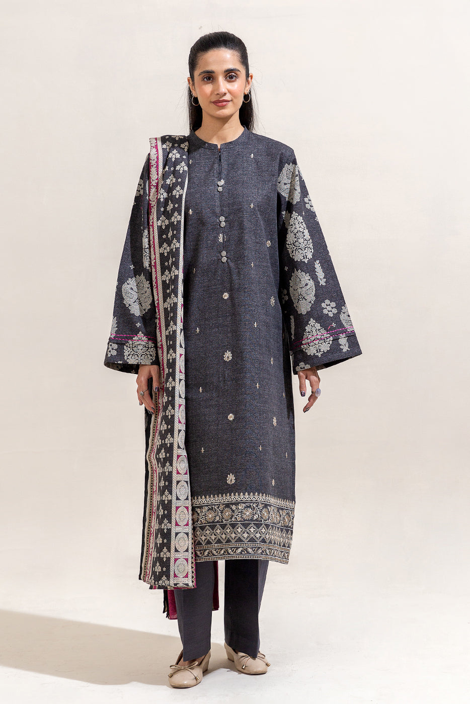 3 Piece Embroidered Khaddar Suit-Pitch Gild (Unstitched)