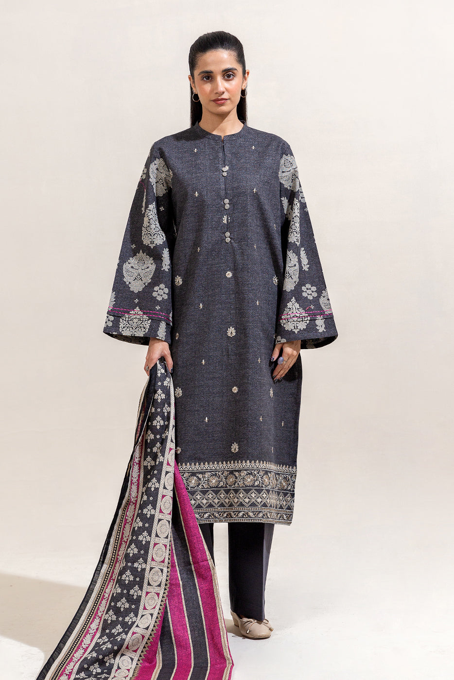 3 Piece Embroidered Khaddar Suit-Pitch Gild (Unstitched)