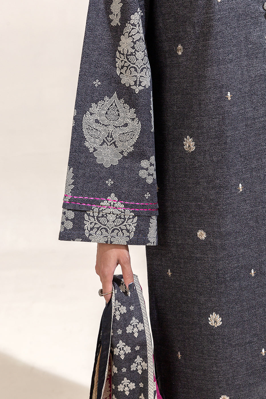 3 Piece Embroidered Khaddar Suit-Pitch Gild (Unstitched)