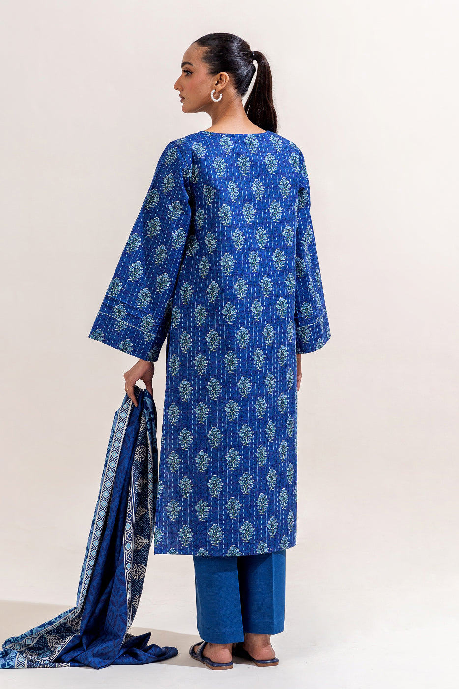 3 Piece Embroidered Khaddar Suit-Mykonos Blue (Unstitched)