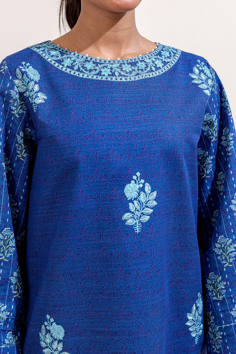 3 Piece Embroidered Khaddar Suit-Mykonos Blue (Unstitched)