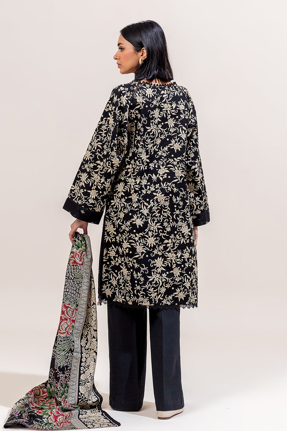 3 Piece Embroidered Khaddar Suit-Azure Gardenia (Unstitched)