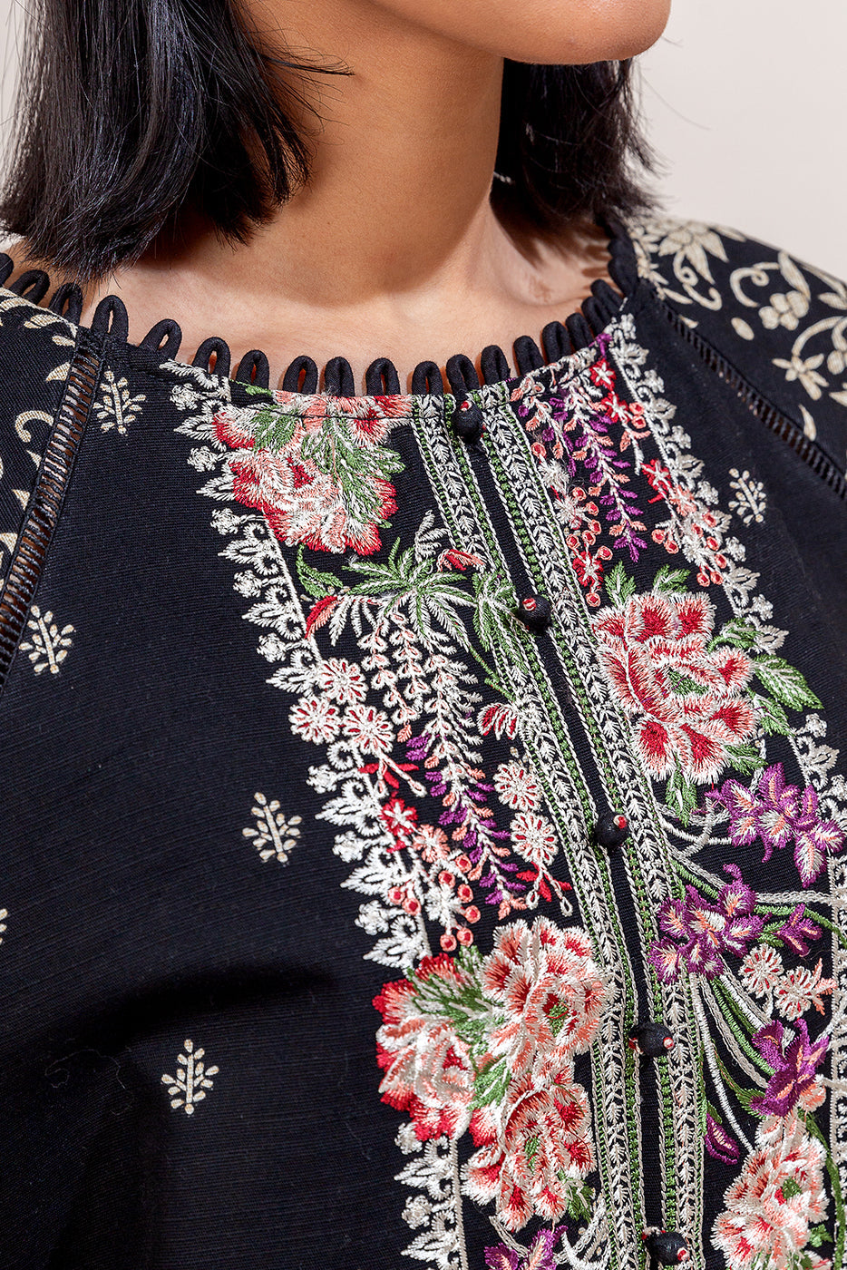 3 Piece Embroidered Khaddar Suit-Azure Gardenia (Unstitched)