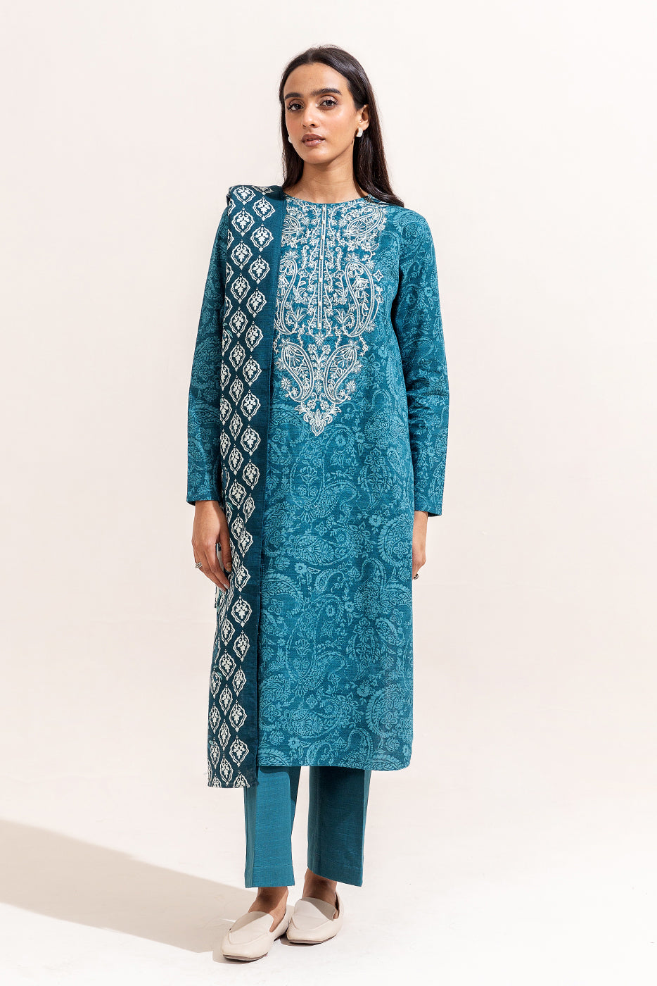 3 Piece Embroidered Khaddar Suit-Teal Glam (Unstitched)
