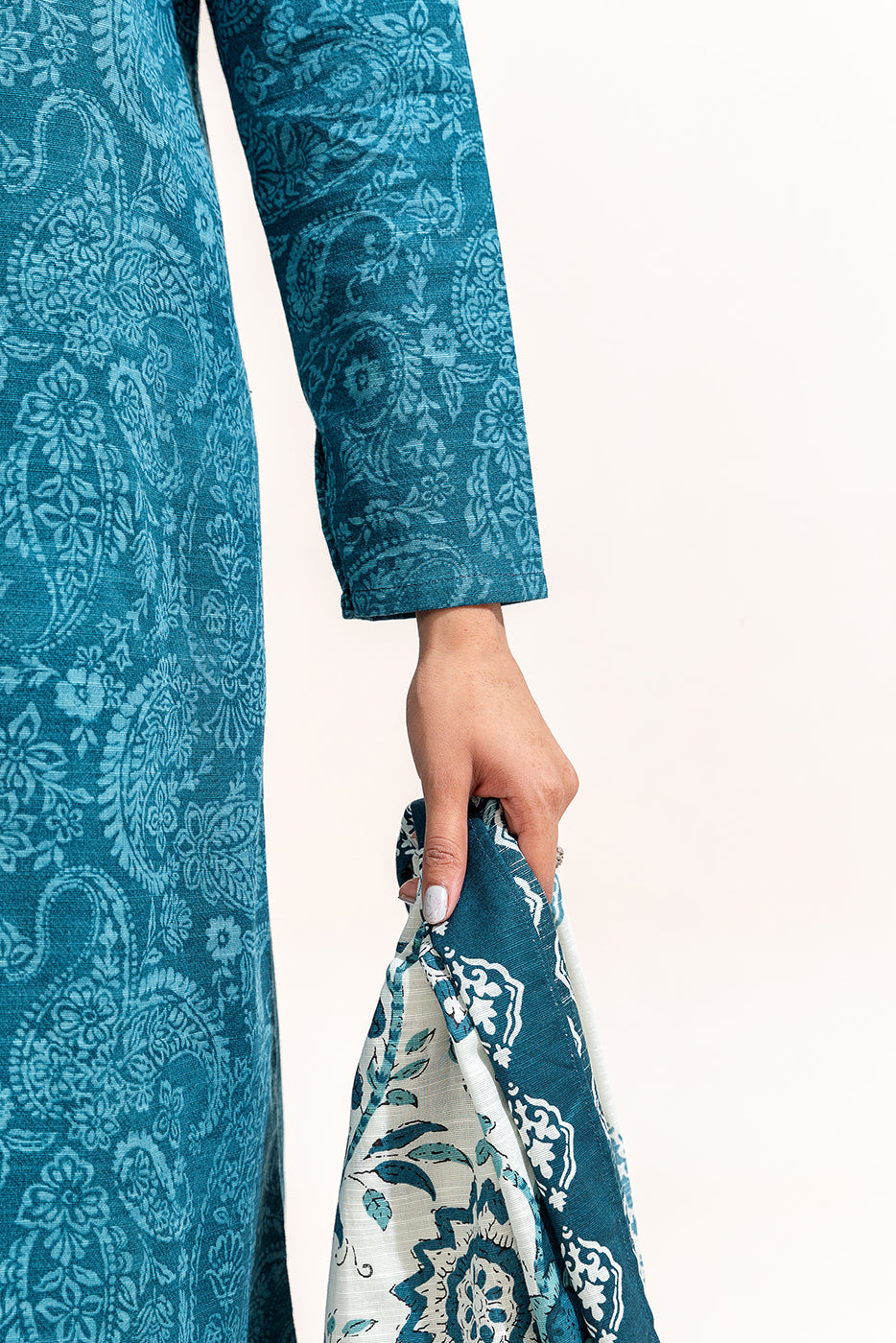 3 Piece Embroidered Khaddar Suit-Teal Glam (Unstitched)