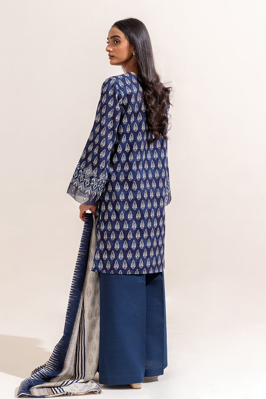 3 Piece Embroidered Khaddar Suit-Ikat Blue (Unstitched)