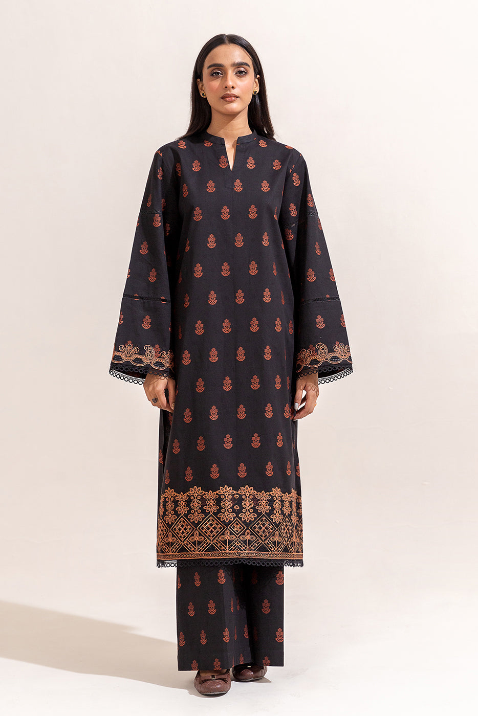 2 Piece Embroidered Self Jacquard Suit-Raven Wood (Unstitched)
