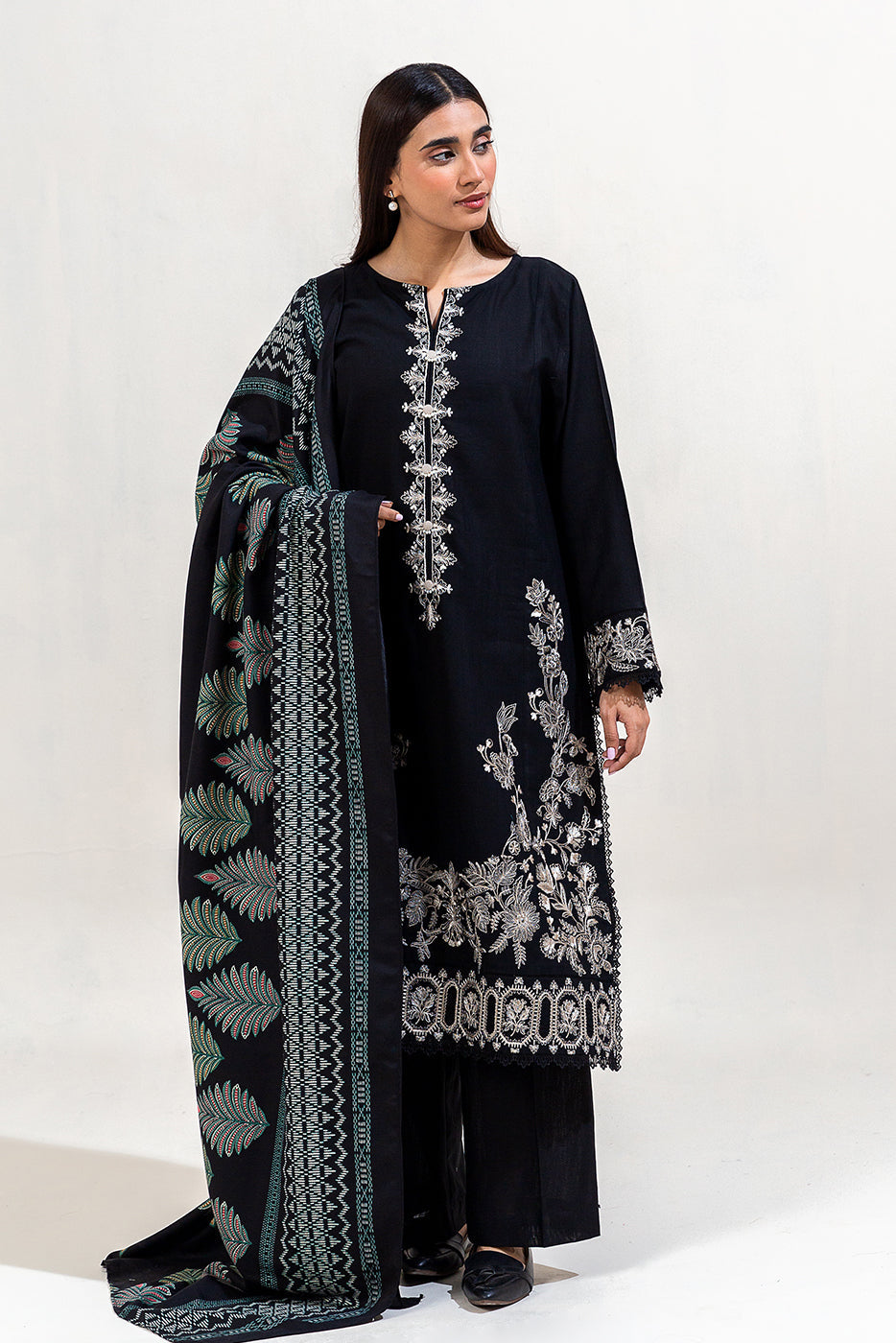 3 Piece Embroidered Khaddar Suit-Midnight Orchid (Unstitched)
