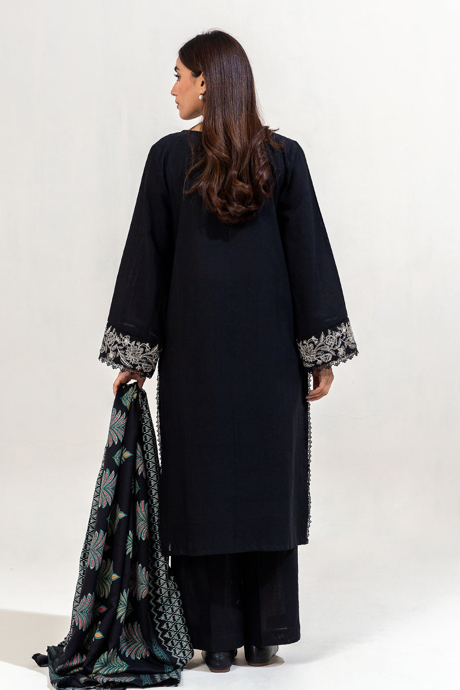3 Piece Embroidered Khaddar Suit-Midnight Orchid (Unstitched)
