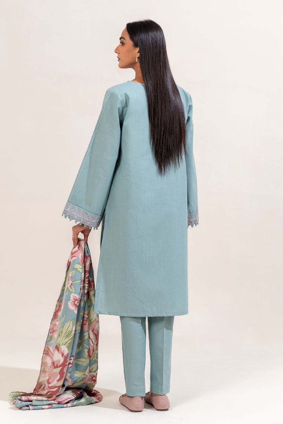 3 Piece Embroidered Khaddar Suit-Blue Gardenia (Unstitched)