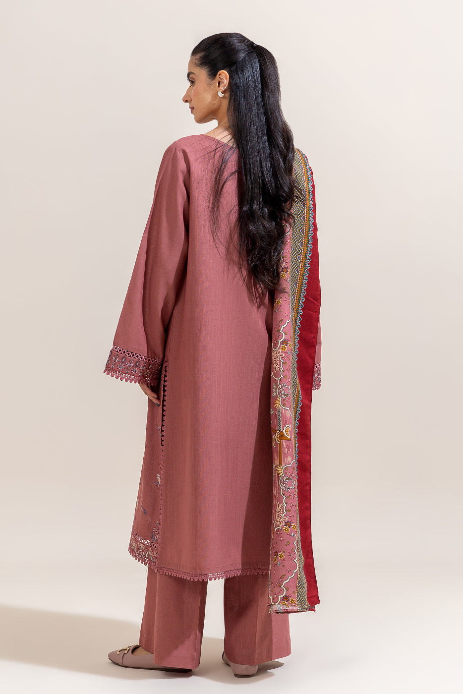 3 Piece Embroidered Khaddar Suit-Mystic Pink (Unstitched)