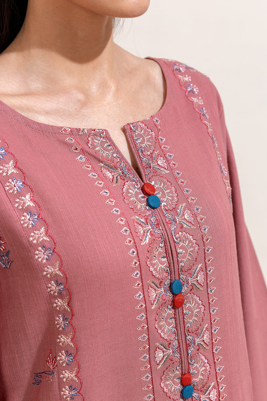 3 Piece Embroidered Khaddar Suit-Mystic Pink (Unstitched)