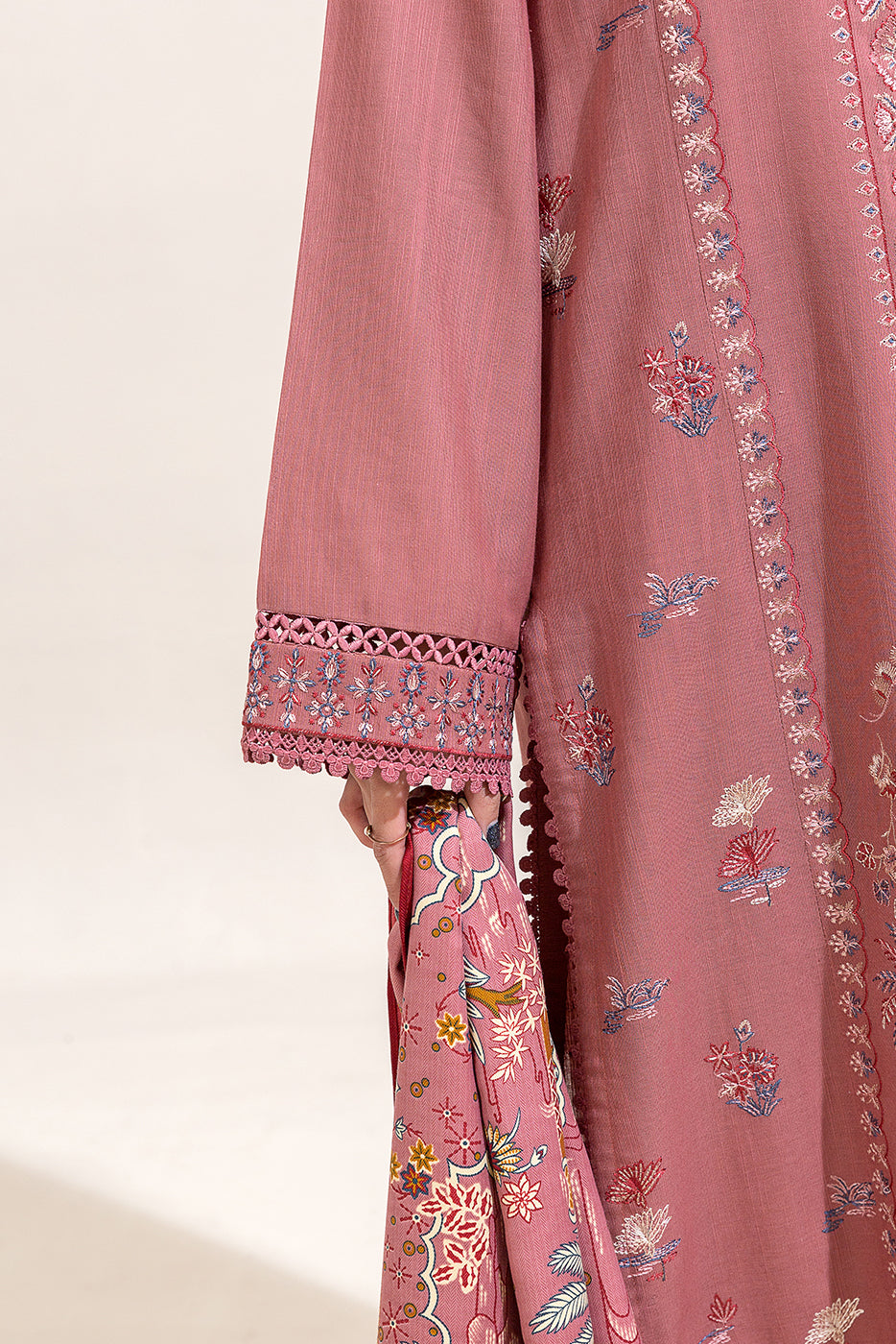 3 Piece Embroidered Khaddar Suit-Mystic Pink (Unstitched)