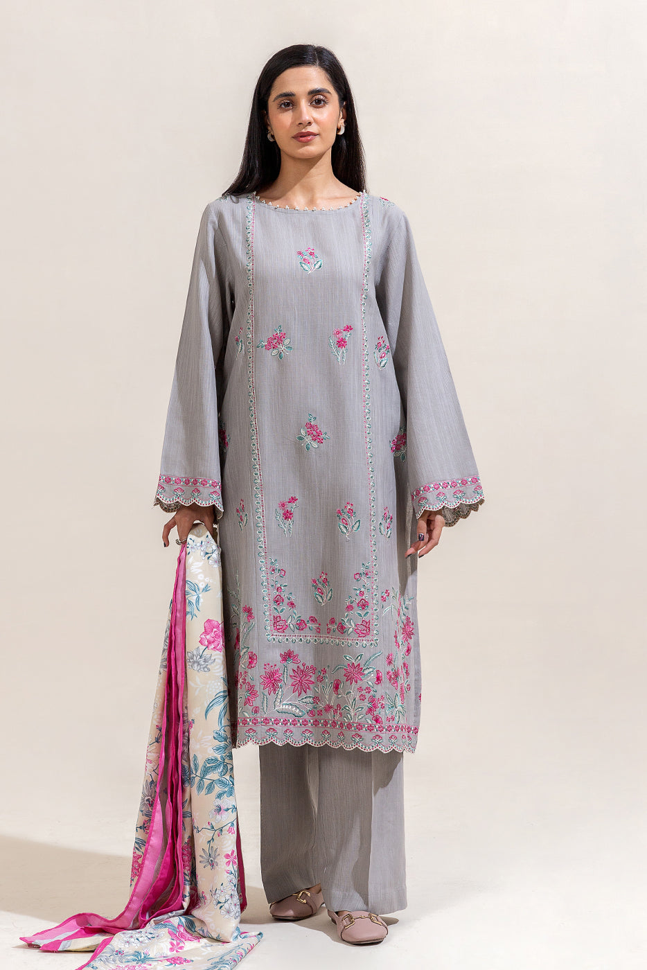 3 Piece Embroidered Khaddar Suit-Cloud Flora (Unstitched)