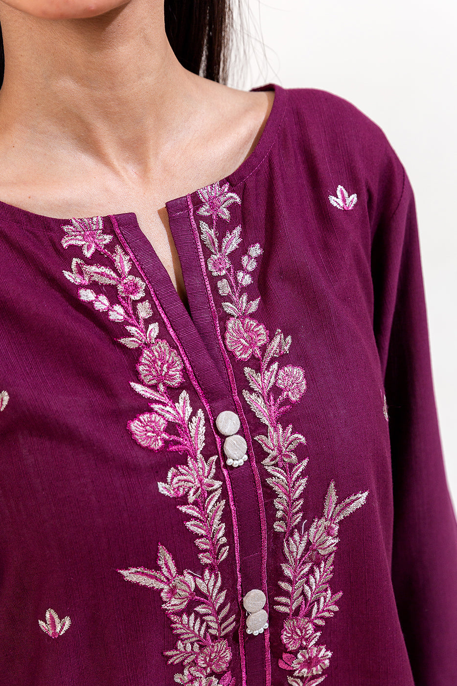 3 Piece Embroidered Khaddar Suit-Berry Muse (Unstitched)