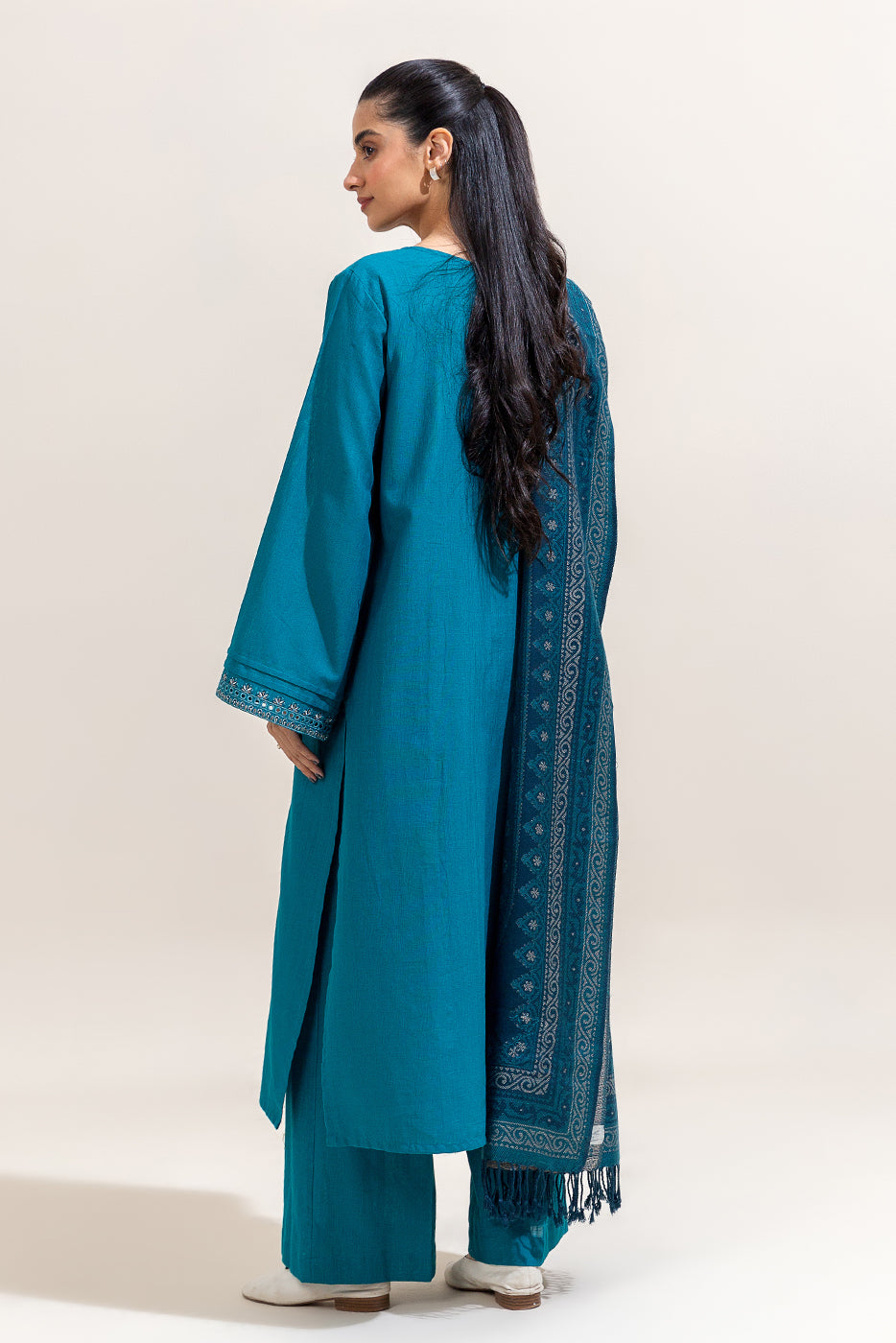 3 Piece Embroidered Khaddar Suit-Cerulean Charm (Unstitched)