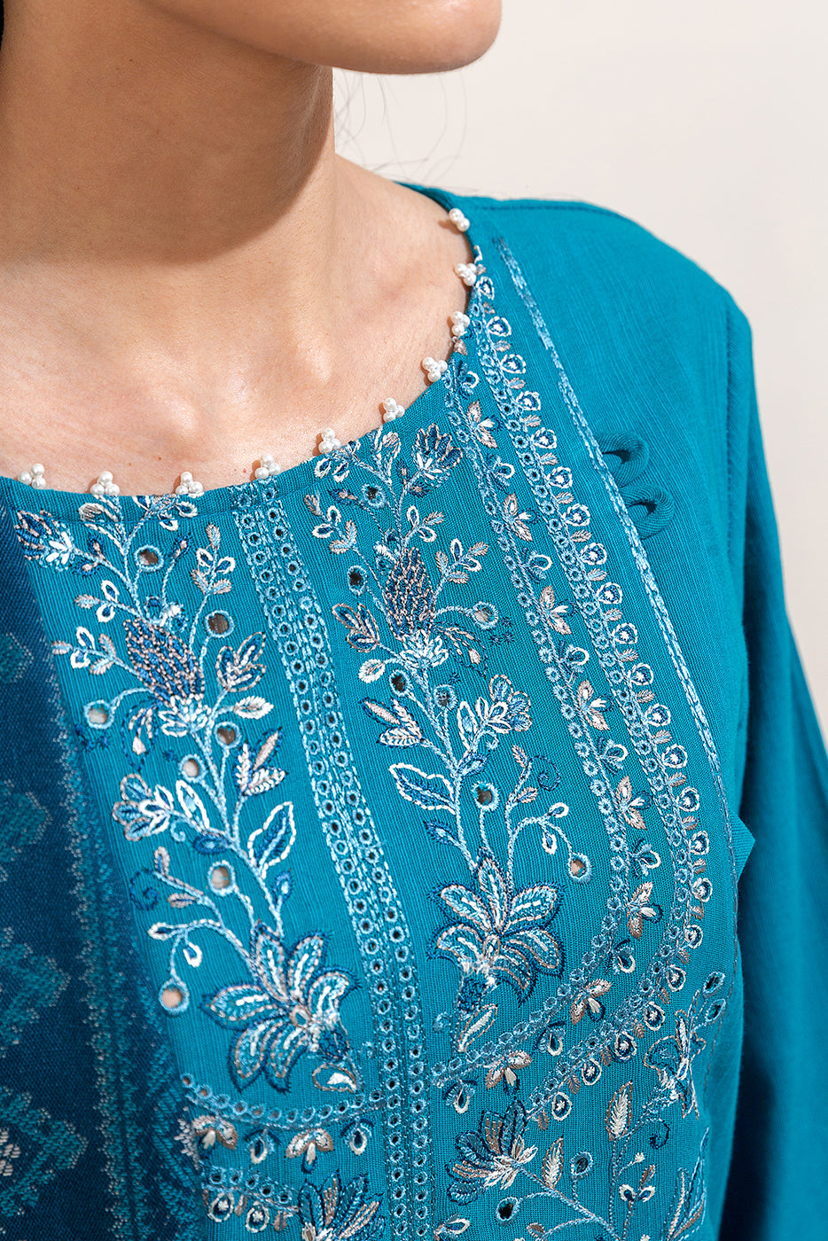 3 Piece Embroidered Khaddar Suit-Cerulean Charm (Unstitched)
