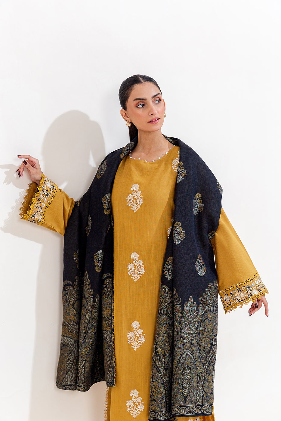 3 Piece Embroidered Khaddar Suit-Gold Charm (Unstitched)