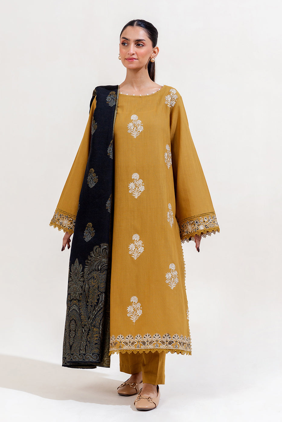 3 Piece Embroidered Khaddar Suit-Gold Charm (Unstitched)