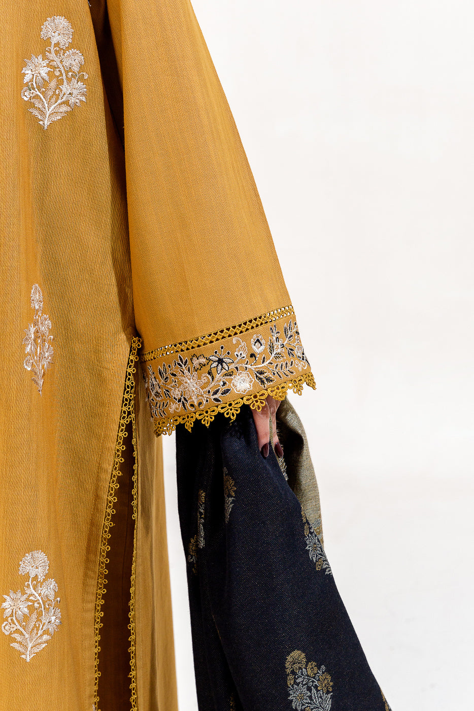 3 Piece Embroidered Khaddar Suit-Gold Charm (Unstitched)