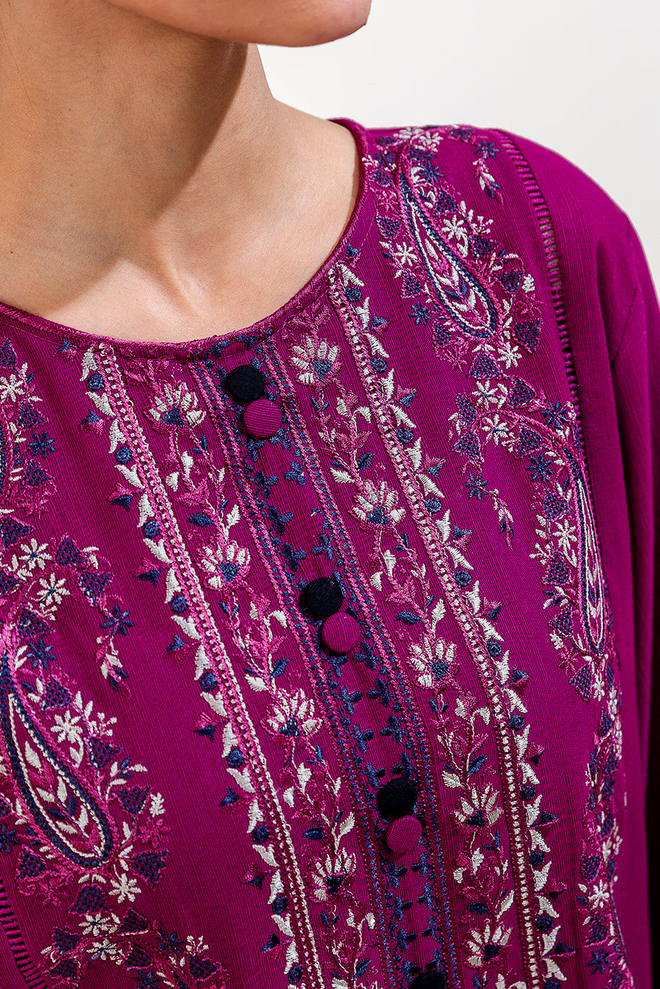 3 Piece Embroidered Khaddar Suit-Mulberry Orchid (Unstitched)