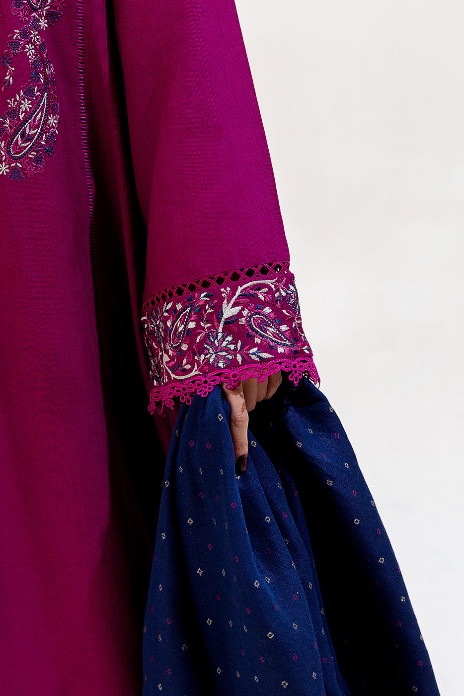 3 Piece Embroidered Khaddar Suit-Mulberry Orchid (Unstitched)