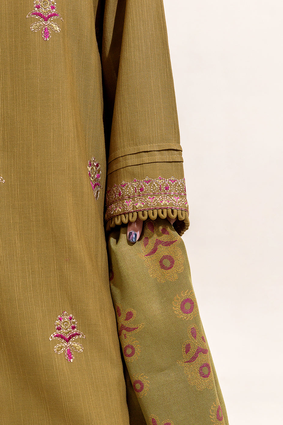 3 Piece Embroidered Khaddar Suit-Moss Fern (Unstitched)