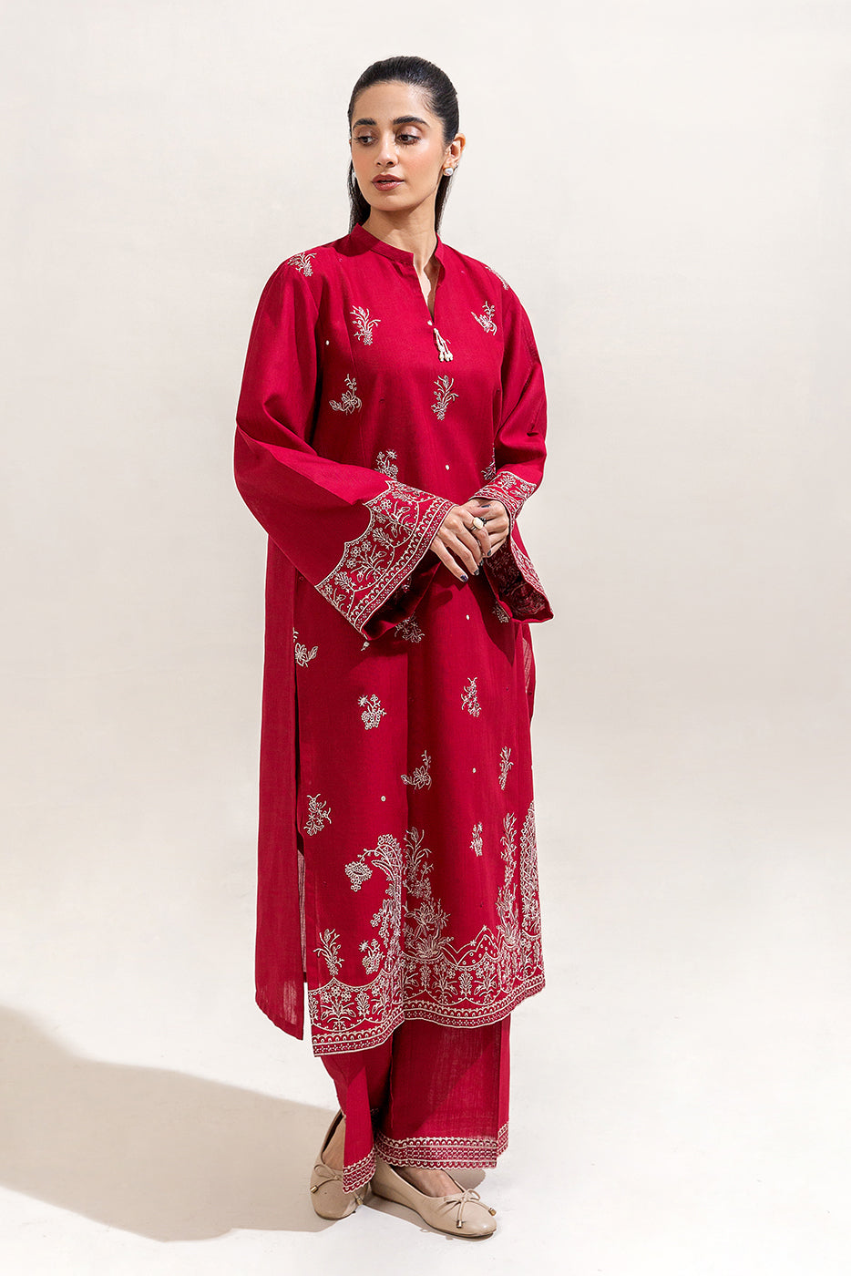 2 Piece Embroidered Khaddar Suit-Scarlet Sky (Unstitched)