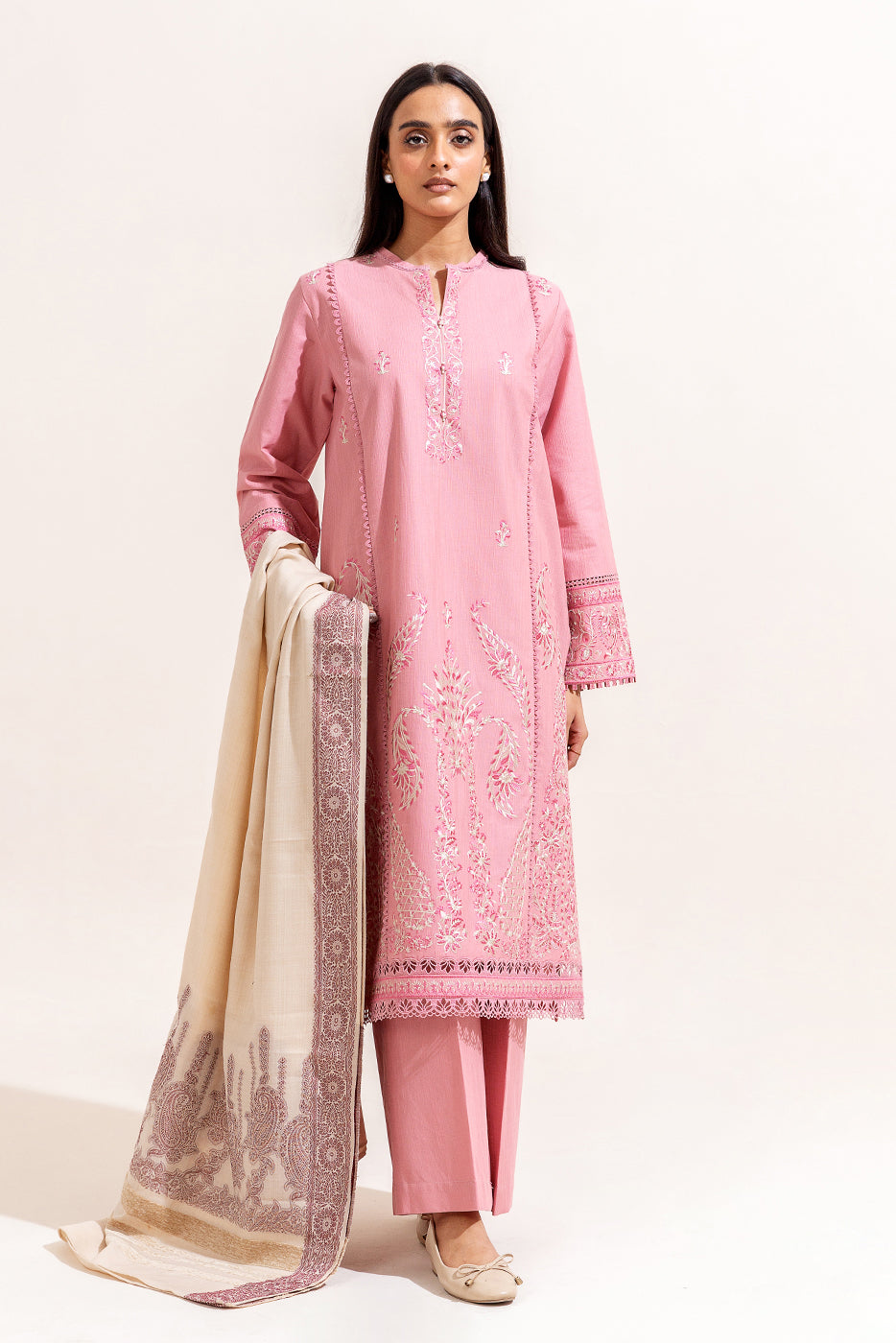 3 Piece Embroidered Khaddar Suit-Imperial Pink (Unstitched)