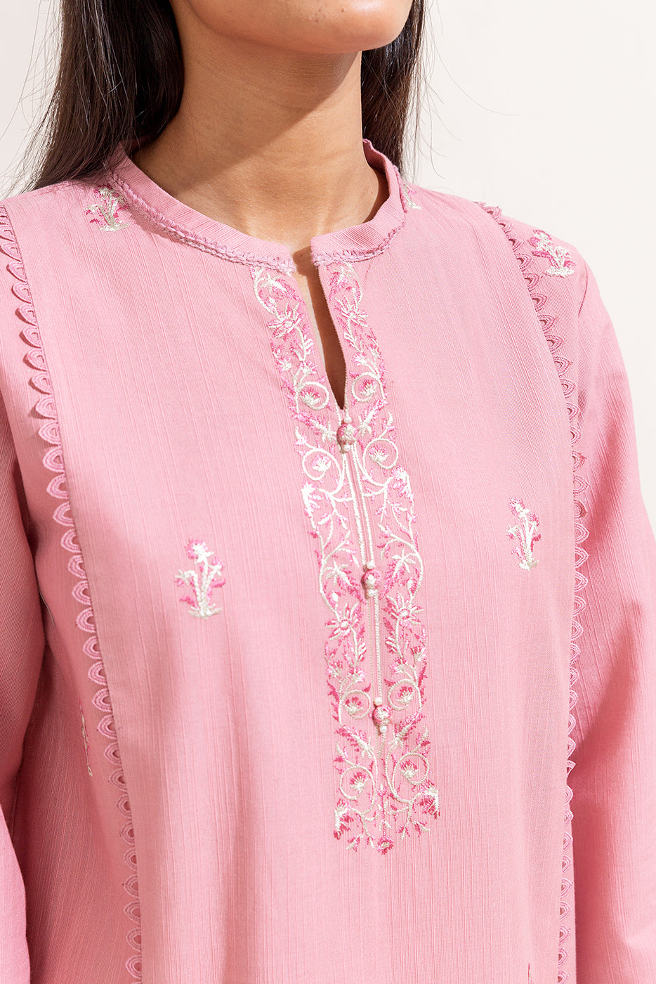 3 Piece Embroidered Khaddar Suit-Imperial Pink (Unstitched)