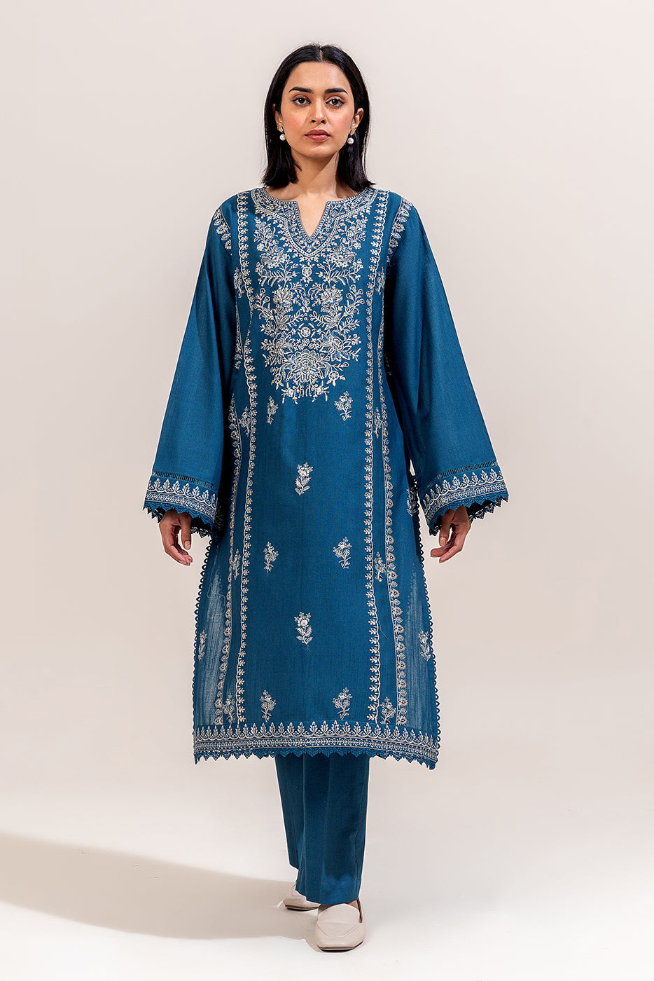 2 Piece Embroidered Khaddar Suit-Turquoise Meadow (Unstitched)