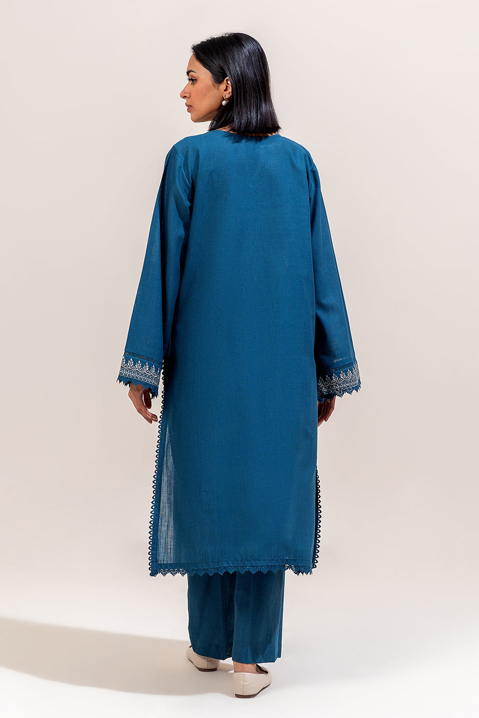 2 Piece Embroidered Khaddar Suit-Turquoise Meadow (Unstitched)